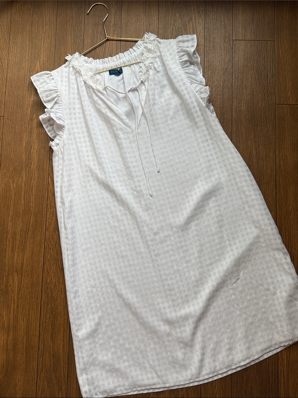 White Ruffled Floral Trim Women's Dress